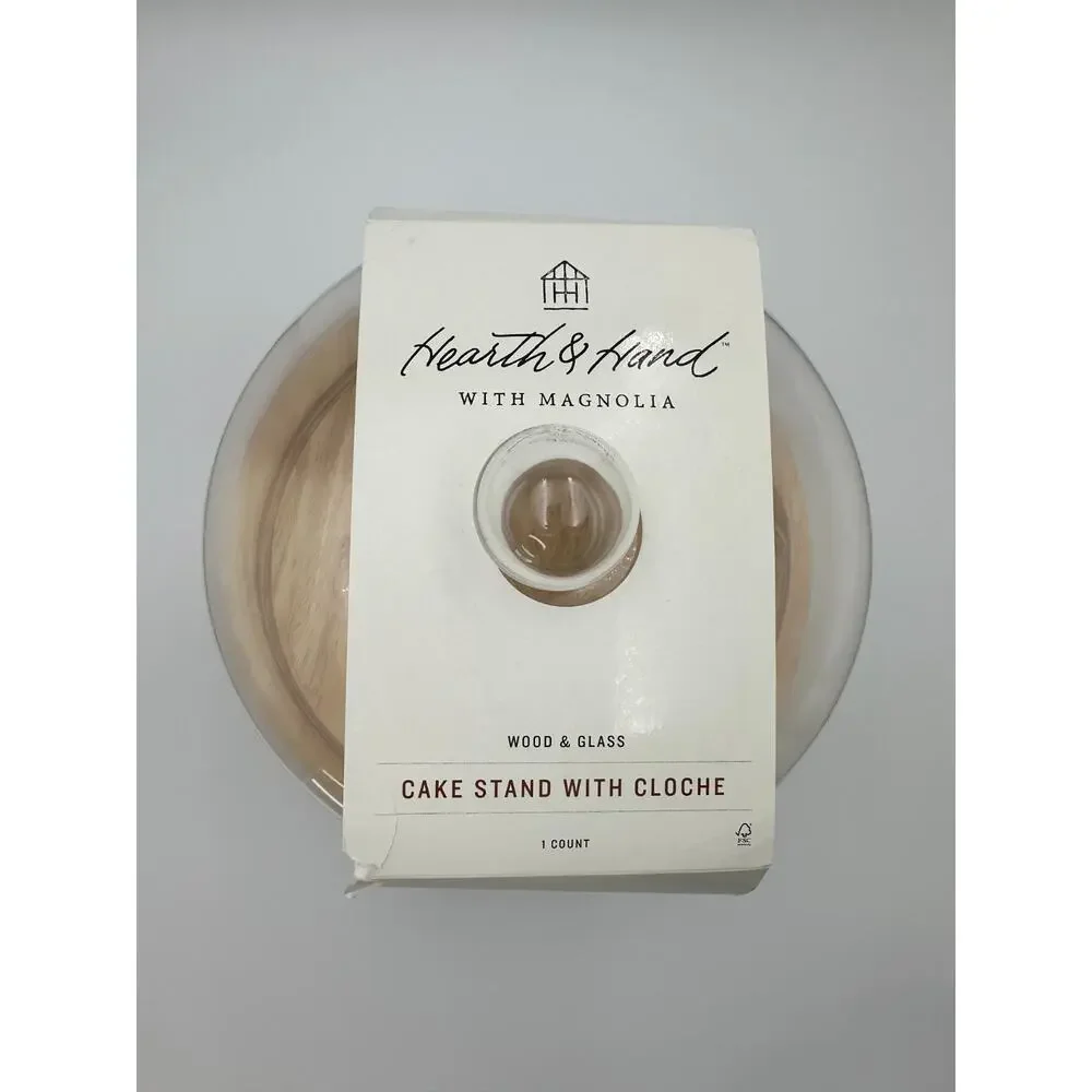 11.5" Wooden Cake Stand with Glass Cloche -‎ Hearth & Hand with Magnolia NEW - Picture 9 of 11